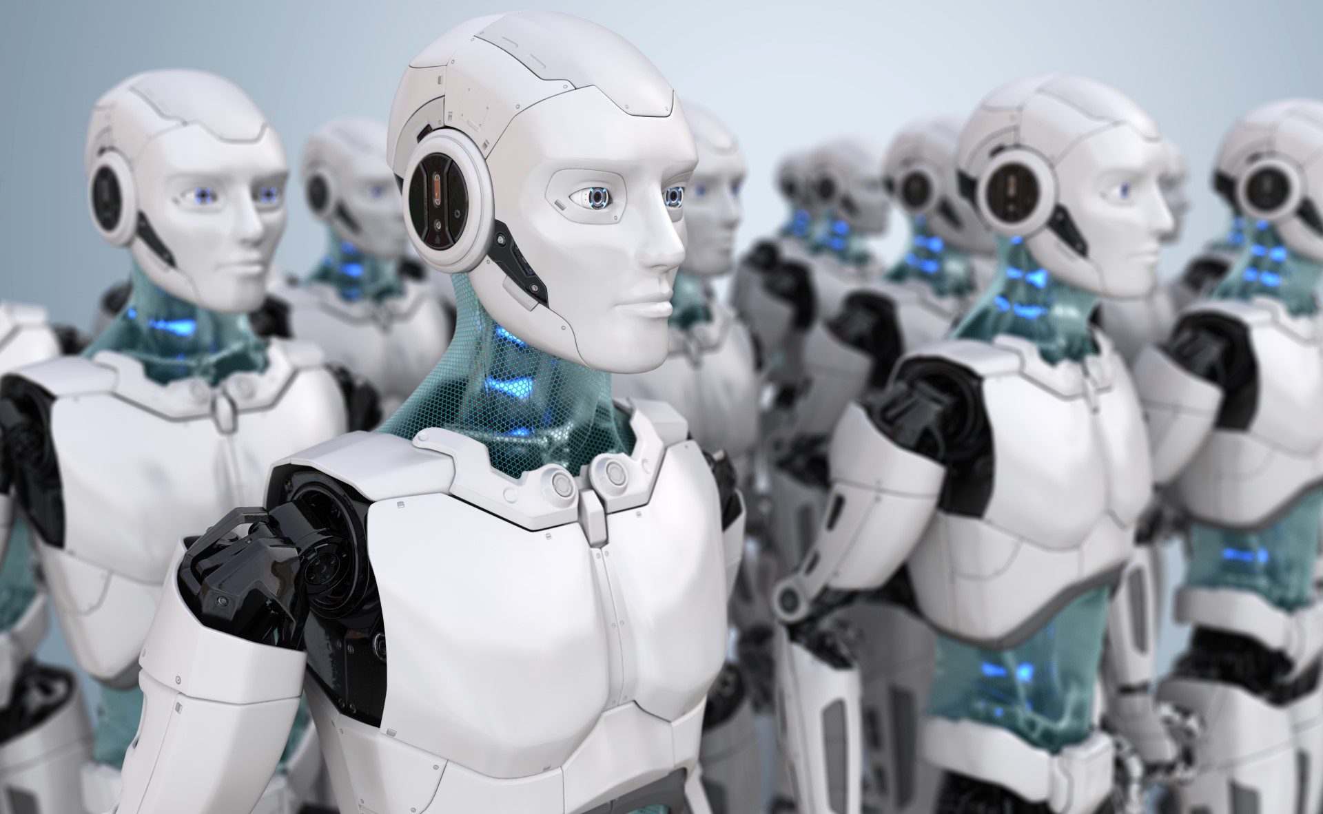 Robots androids hybrid digital workplace of the future