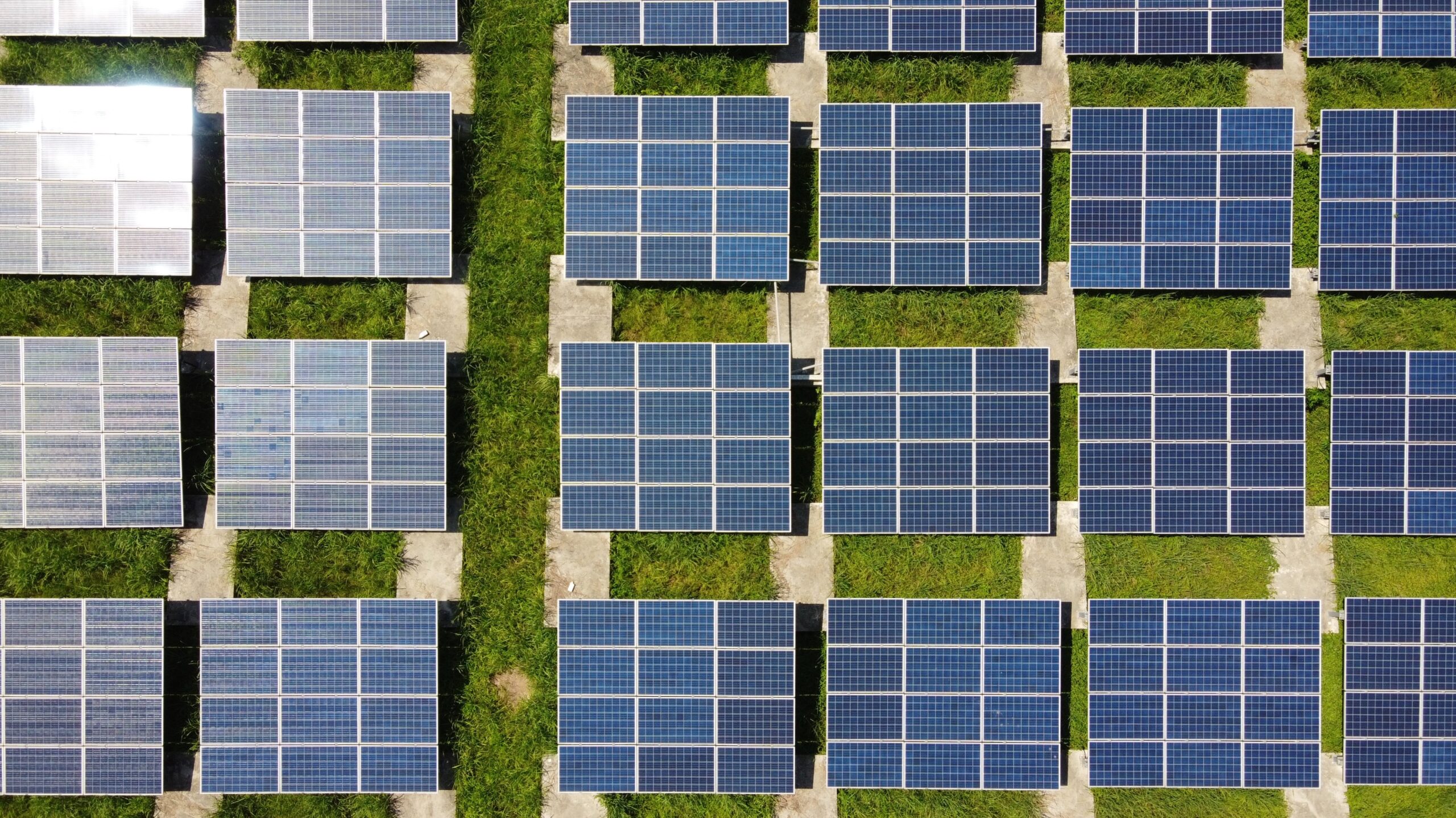 solar energy panels in a green field